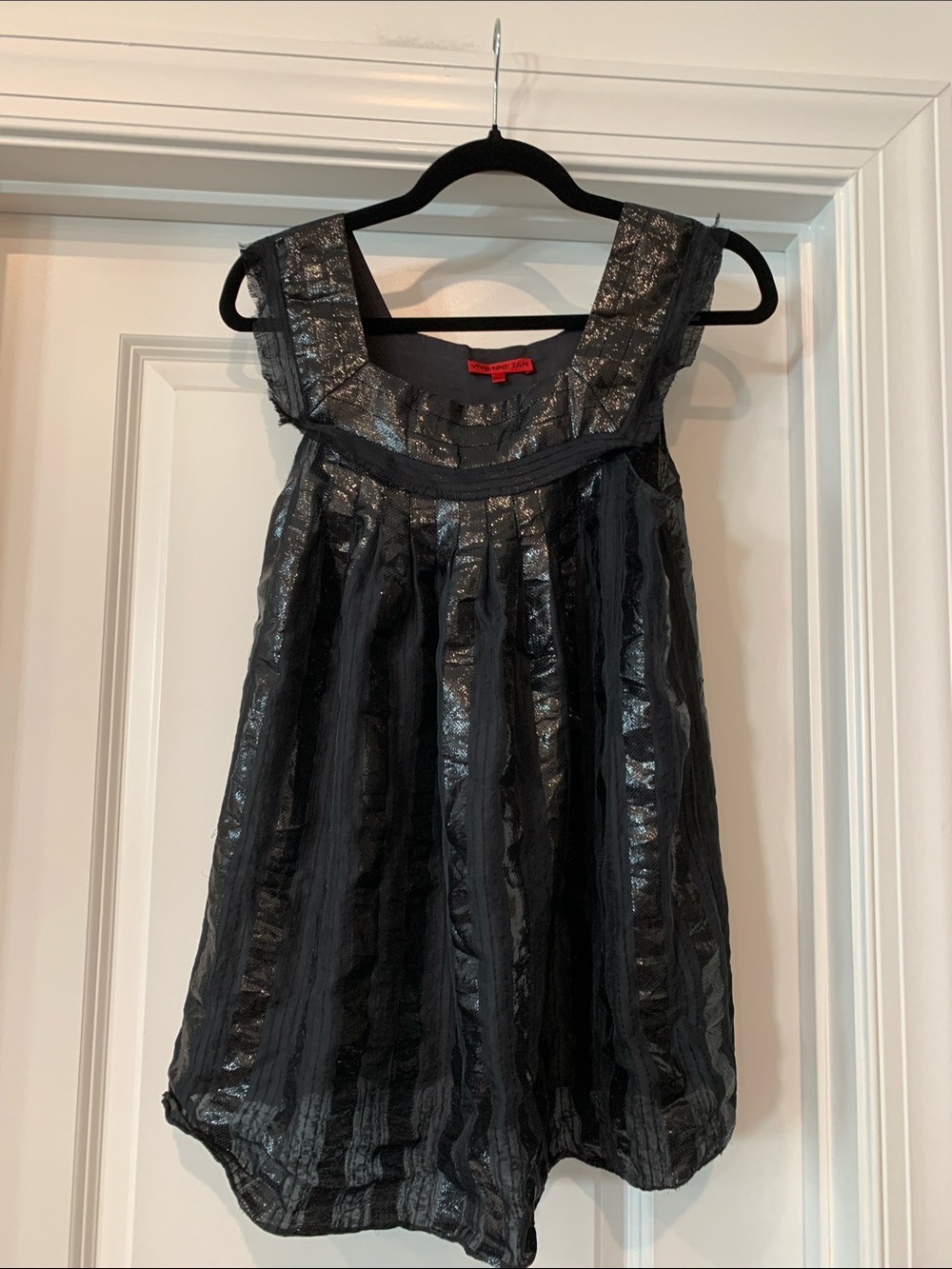Vivienne Tam Black with Red Label  silk Shimmer babydoll  Top  M